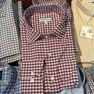 Men's Peter Millar Button down maroon white check